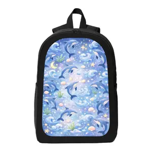 Cute Dolphin Pattern Backpack Lightweight Casual Backpack with Zip Closure Adjustable Straps, Applicable to for Women and Men
