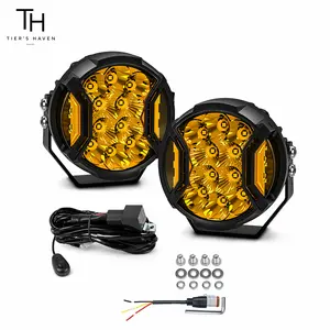Tier's Haven 2 Pack 5 Inch LED Round Light Pods, Super Bright Offroad Driving Side Shooter Lights with Amber DRL, 270° Wide Range Amber Fog Light Yellow Spot Beam, Wiring Harness Kit