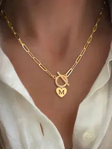 Women's Heart Hollow Out Initial Pendant Necklace, Personalized Initial Necklace, Heart Design Necklace, Classic Simple Ot Clasp Stainless Steel Chain, Elegant All Seasons Jewelry