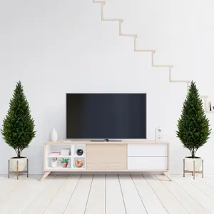 COSTWAY - 4 FT Artificial Topiary Tree Set of 2 for Indoor Outdoor Home Front Porch-Green