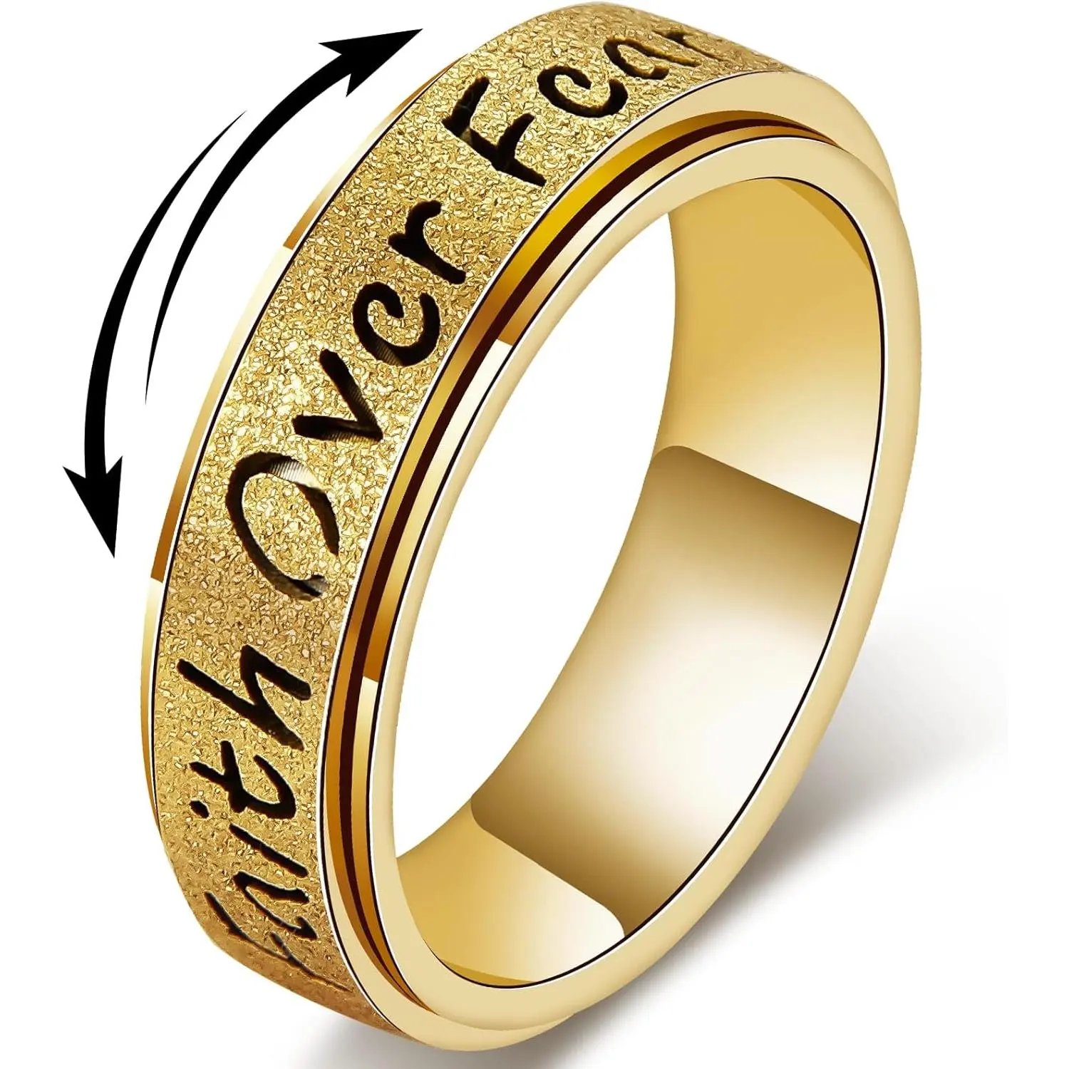 Fidget Spinner Ring for Women - Faith Over Fear Stainless Steel   Rings for Adults, Christian Inspirational Hope Thumb Ring for  & Focus,   for Women Men