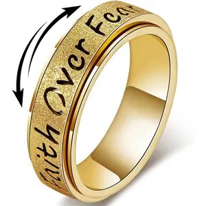Fidget Spinner Ring for Women - Faith Over Fear Stainless Steel   Rings for Adults, Christian Inspirational Hope Thumb Ring for  & Focus,   for Women Men
