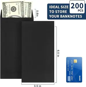 200 Pack Cash Envelopes for Budgeting, 6.7 x 3.5 Inch | Large Pack of Self-Adhesive Money Envelopes for Cash or Coins | Organization Envelopes for Checks, Jewelry, and Small Items(Black)