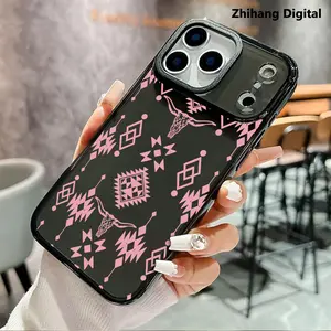Retro Western Cowboy Pink bull skull Pattern Phone Case for iPhone 17 Pro Max 17Air 16 Plus 15ProMax 14 13 12 11 Non Slip TPU Soft Shell Non-Yellowing Shockproof Clear slim Protective Softcase Rugged Durable Back Cover, Advanced fashion gift