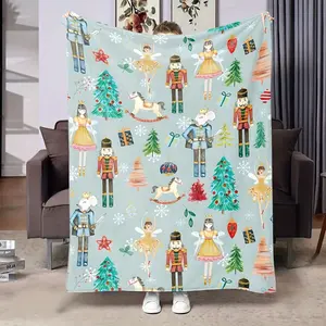 Warm Christmas Nutcracker Blanket - Soft Flannel Shawl with Soldier, Mouse King, and Fairy Patterns, Suitable for Bed, Sofa, and Home Decoration, Perfect Christmas Gift