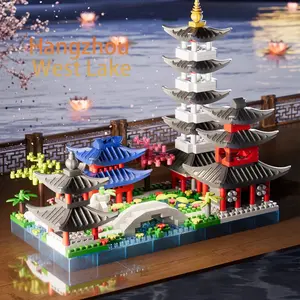 688PCS Hangzhou West Lake, Chinese Architecture, Classic Building Puzzle Toys, Miniature Building Block Sets, Models