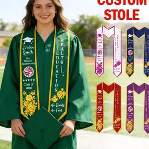 5 Styles Custom Graduation Stole, Personalized Logo Text Graduation Sash, Class of 2026 Honor Accessory