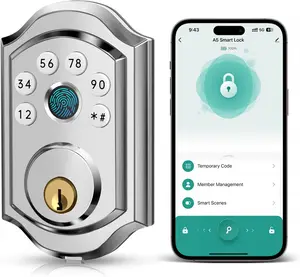 Smart Front Door Lock with Fingerprint Electronic Digital Bluetooth Deadbolt, Keypad Code, App, Alexa, Auto Lock for House Apartment