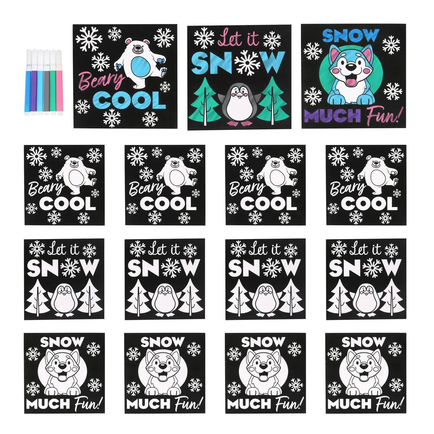 8" x 8" Color Your Own Winter Animals Fuzzy Posters with Markers � 16 Pc.