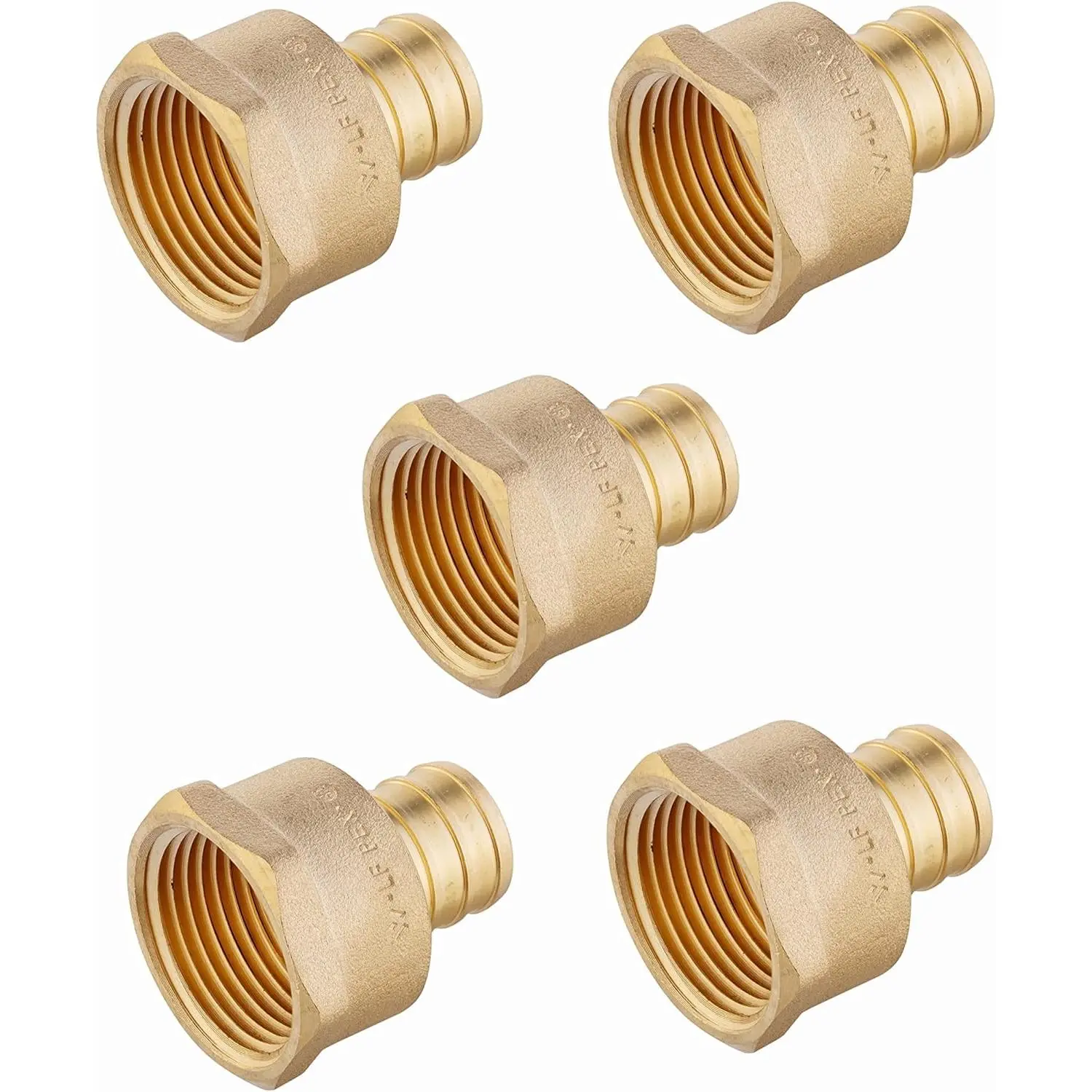 Pack of 5 Lead-Free NSF Certified Brass PEX Barb Adapter Fittings, 1/2 Inch x 1/2 Inch Female NPT Crimp Fittings for All Brands of PEX Tubing (PEX1807244-5PCS)