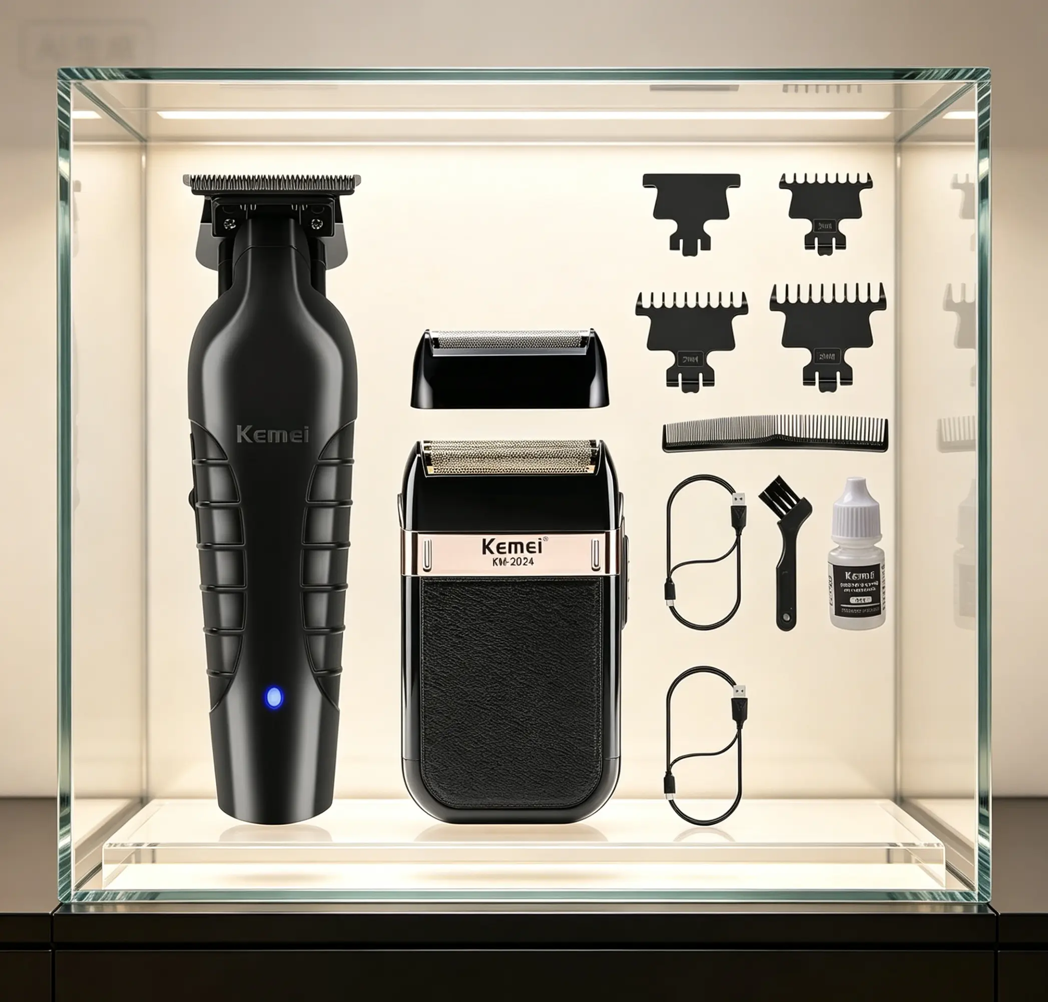 KEMEI Men's Professional High Quality Barber Trimmer, Waterproof Foil Shaver with Replaceable Foil Mesh, Home Haircut Hair Cutters & Hair Shaving Tool, High Quality Trimmer