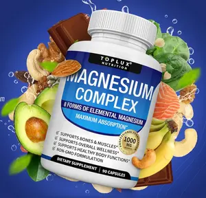 Magnesium Complex Supplement 8 Elemental 1000mg Magnesium Glycinate Citrate Malate Taurate Chelated Fast Absorption for Bones Muscle Support Stress Relief Calm Relaxation Energy Recovery Vegan Non-GMO 90 Capsules