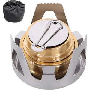 Mini Alcohol Stove for Backpacking, Lightweight Brass Spirit Burner with Aluminium Stand for Camping Hiking, Silver2026