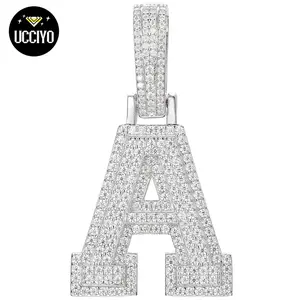 【#P351】UCCIYO Lab-created moissanite S925 Sterling Silver A-Z 26 Letter Pendant Necklace for Women Men Hip Hop Jewelry Gift  Halloween