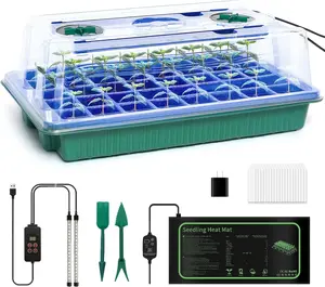 joyhalo 40 Cell Seed Starter Kit with Grow Light and Graphene Heating Mat, Reusable Seed Starter Tray with Higher 4.7"Humidity Domes, Garden Plant Germination Station