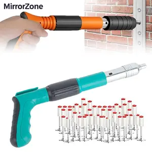 Manual Mini Steel Nail Gun with 100 Nails,5 Gears Power Adjustment,Integrated Air Nailer for Concrete & Woodworking.