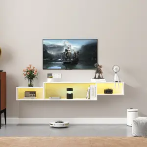 Floating TV Stand with 20-Color LED Lights, Wall Mounted Media Console Shelf with 3 Compartments for Living Room & Gaming