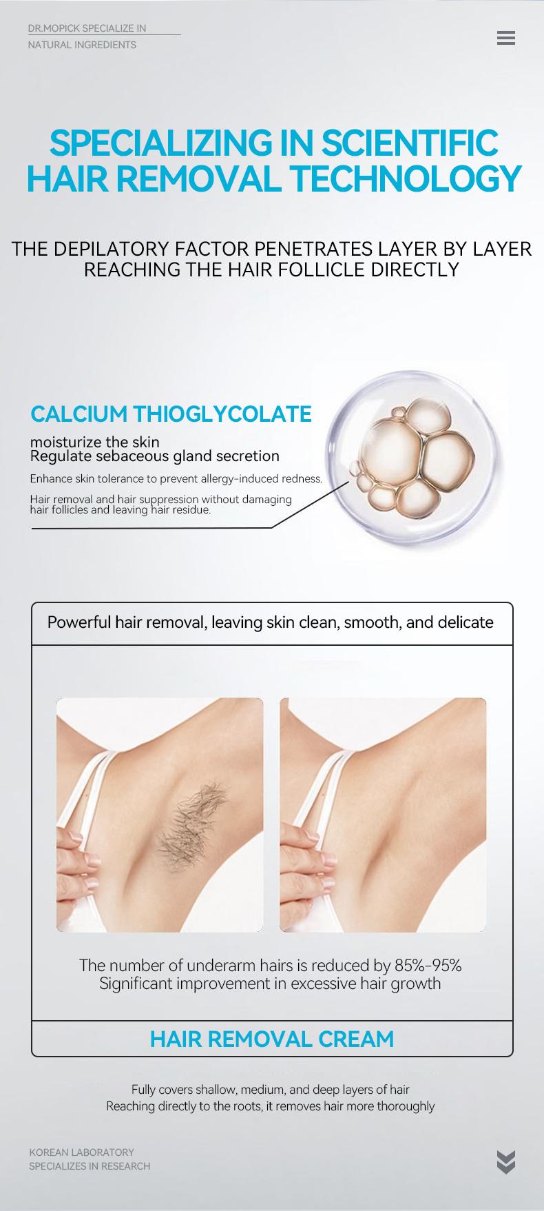 Dr.Mopick Korean 5-Minute Painless Hair Removal Cream, Gentle No-Stub Depilatory for Smooth Silky Skin, Fast Hair Remover for Body & Intimate Areas,