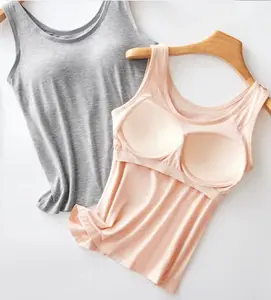 Women Tank Top with Built-in Padded Bra by High Level HL Wireless in Black, White, Light Pink, Light Peach Stretchy Breathable Comfortable Sleeveless 95% Viscose 5% Elasthane