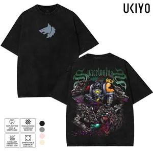 Warhammer 40K Graphic Tee Space Wolves Vintage Gaming Acid Wash T-Shirt Unisex Heavyweight Cotton Oversized Streetwear Tshirt Retro Adeptus Astartes Merch
