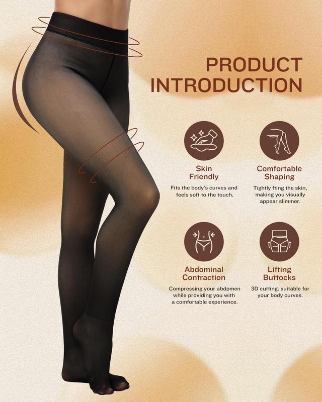 Upgraded One-Seam Fleece Lined Tights - Fake Sheer Thermal Leggings with Tummy Control & Butt Lift