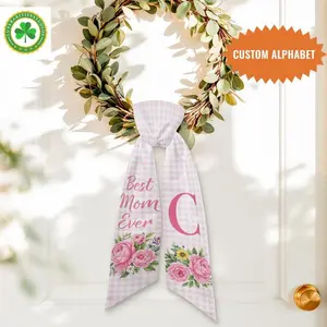 Floral Monogram Wreath Sash, Personalized Mom Ever Ribbon, Custom Door Décor