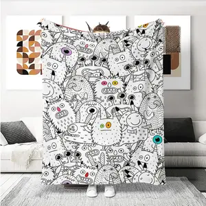 Magic Cartoon Monster Flannel Throw Blanket, Soft Comfortable, Perfect for Kids Drawing Gift, Birthday Gift, Anniversary Gift, Holiday Gift