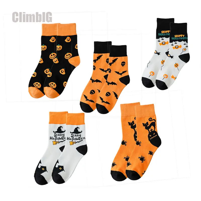 5 Pairs Halloween Socks for Women Girls, Cute Pumpkin Ghost Bat Spider Cartoon Crew Socks, Soft Mid-Calf Holiday Socks, Spooky Season Fall Fashion Accessories, Halloween Outfit Essentials, Party Favor Gifts