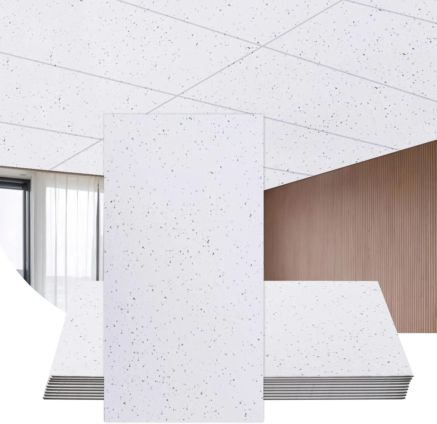 10 Packs 2ft x 4ft Drop Ceiling Tiles, 24 x 48in Printed Ceiling Tiles, 4mm thicknesses Printed PVC Ceiling Panel, Waterproof Reusable and Fire-Rated, 80 Sq. Ft