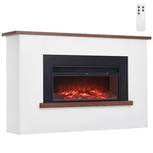 VEVOR 43 inch Freestanding Fireplaces, 1500W 5120BTU Fake Electric Fireplace Stove Heater with Mantel, Overheating Protection, Adjustable Flames, Timer, Remote, for Living Room, Bedroom, White