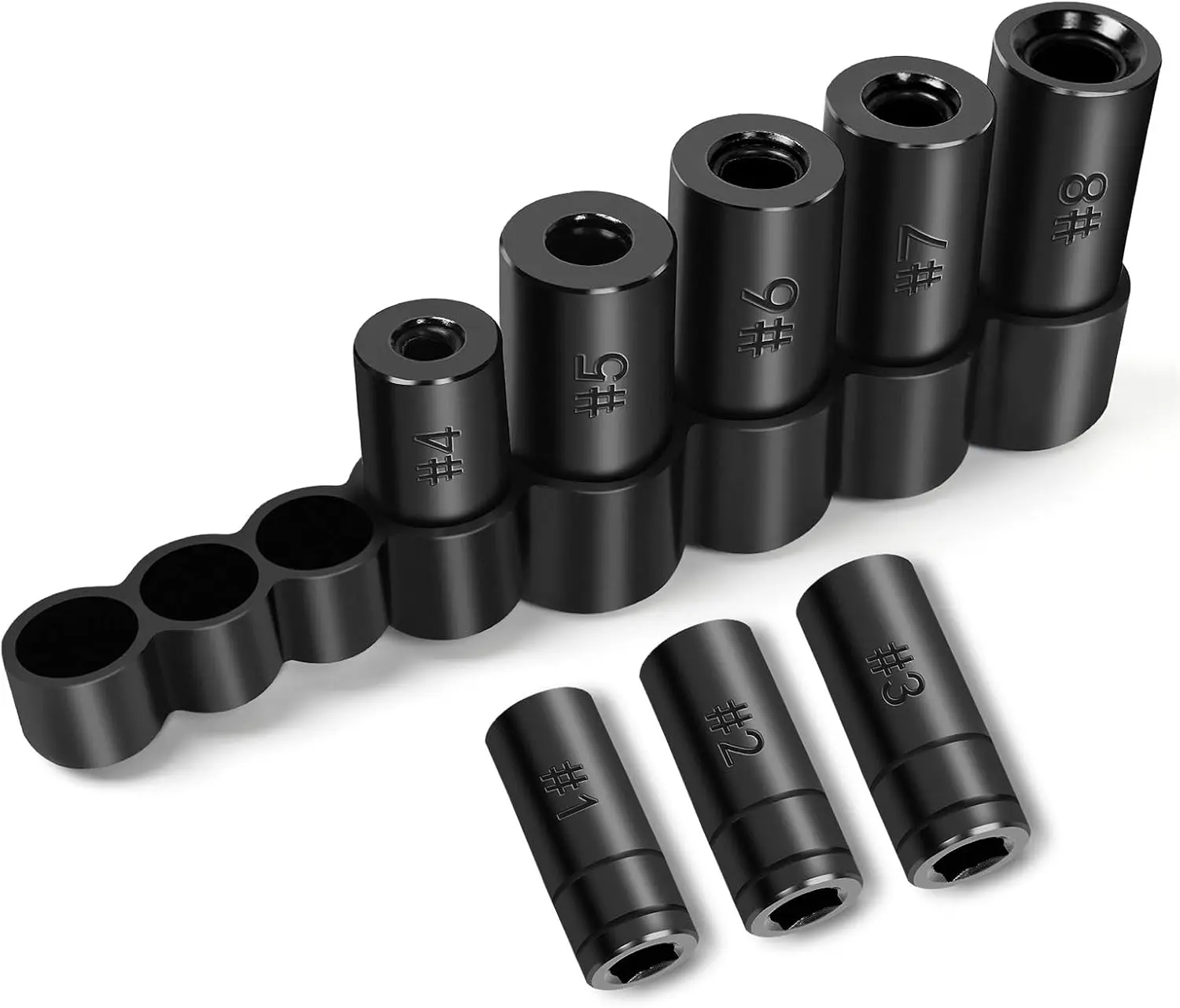 70500 Tap Socket Set, 8- 1/4" & 3/8" Drive Taps Sockets Adapter for Socket Wrench Set Use, Fits  MCTI Taps Thru 1/2 & 1/8" NPT Taps