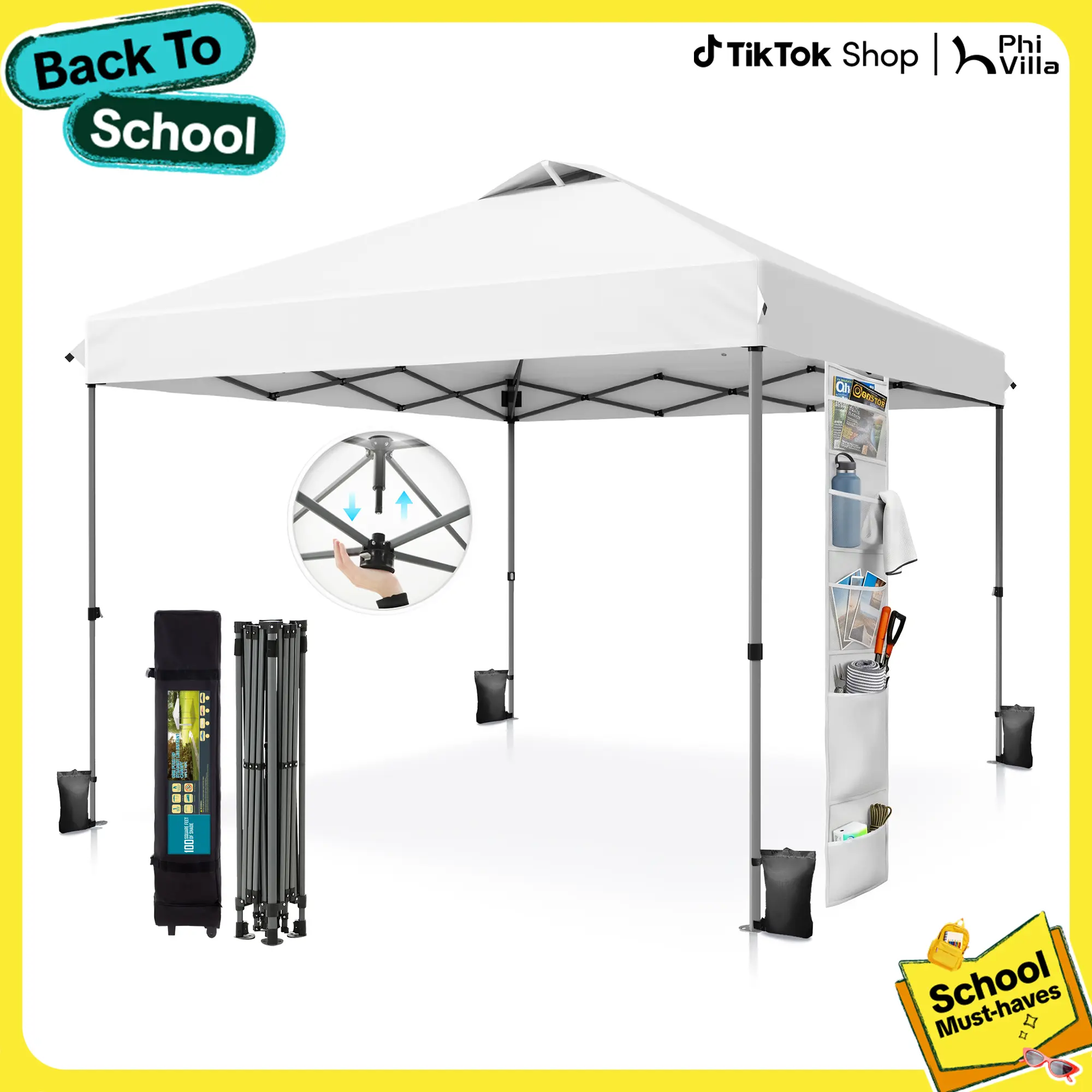 [Waterproof & UV-Resistant] PHIVILLA 10x10ft/12x12ft Pop-up Canopy Tent, Instant Portable Canopy Tent Outdoor Gazebo, One-Push-To-Lock Outdoor Gazebo with Roller Bag