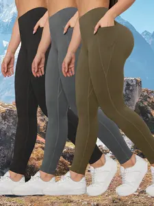 3 Pack Women's High Waist Yoga Pants with Pockets, Breathable Sweat-Wicking Tight-Fitting Outdoor Sports Leggings for All Seasons, Breathable Athletic Bottoms