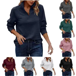 Womens 2025 Fashion Quarter Zip Pullover Sweatshirt Half Zip Sweatshirt For Women Trendy Solid Long Sleeve Tops