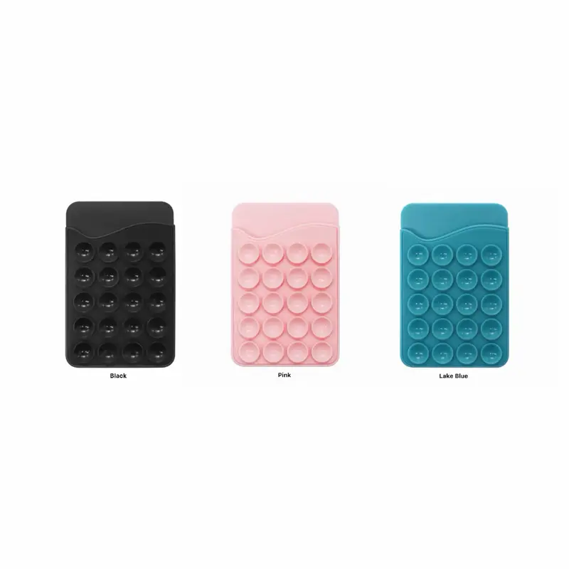 Silicone Phone Wallet with Suction Cup for Secure Attachment to Phone or Surface