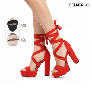 CELNEPHO Womens Heeld Sandals Open Round Toe Crossed Strap Platform Block Heel Lace-Up Design Ankle Strap Party Dressy Evening Date Barbiecore Casual Summer Wear Heel Dress Shoes