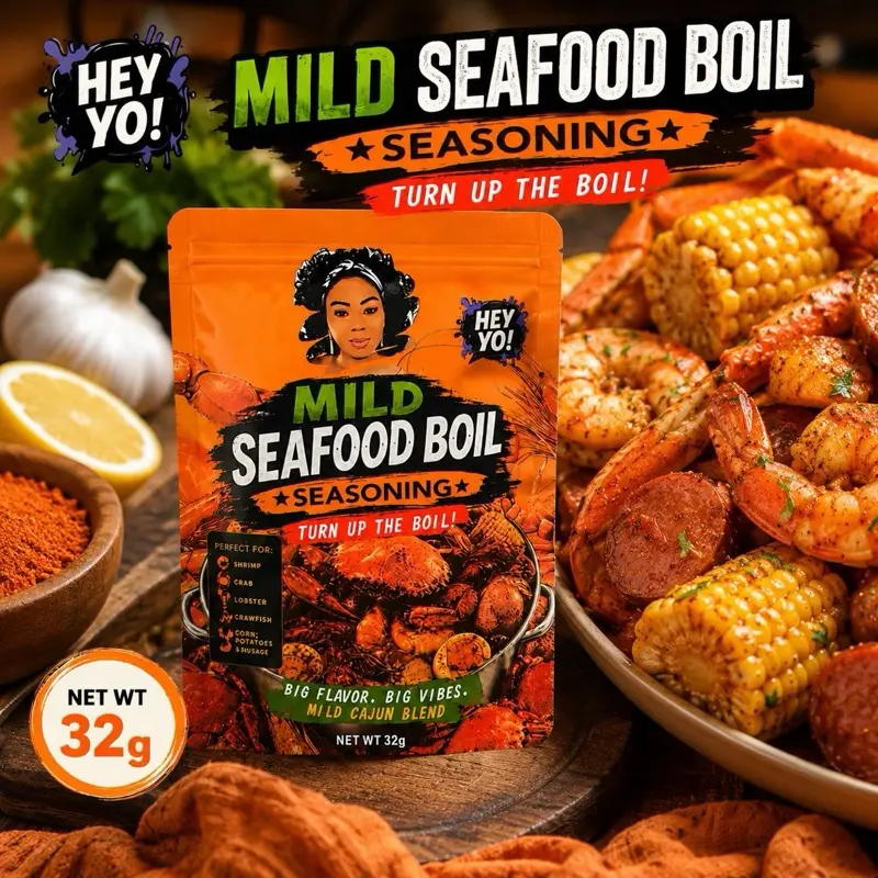 HEY YO! Mild Seafood Boil Seasoning, 32g Small Single-Use Packet, Perfect for Shrimp, Crab, Lobster ,Fish & more