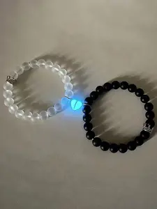 Couple Crown Heart Magnetic Luminous Design Matching Couple Beaded Bracelet (1 Pair), Jewelry for Party, Daily Clothing Decor, Jewelry for Birthday Gift, Couple Bracelet Set, Pretty Bracelet, Trendy Fashionable Accessories, Matching Heart Bracelets