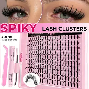 New Spiky Lash Clusters, Manga Doll Eye DIY Eyelash Extensions, 14-20mm Mixed Length False Eyelashes, Defined Spikes, Beginner Friendly, Soft Band, Bigger Eye Look, Easy Apply Cluster Lashes for Women, Volume Lash Clusters