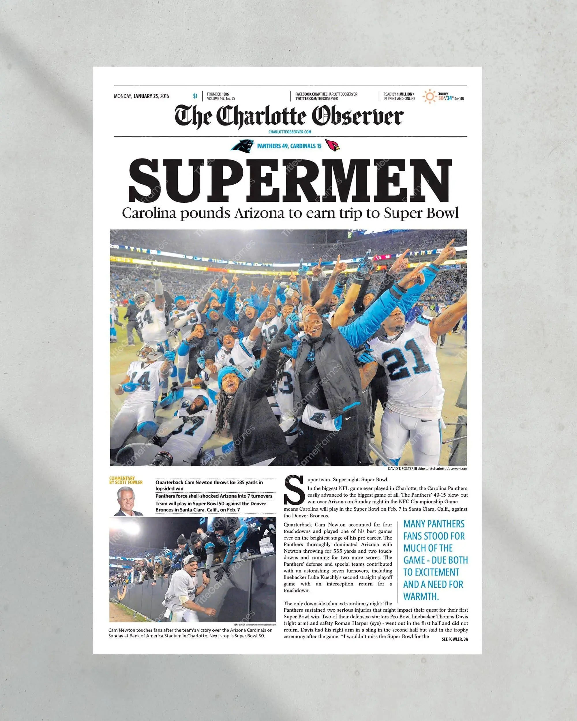 2016 Carolina Panthers 'SUPERMEN' NFC Championship -  Journey Poster( Unframed - Print Only )