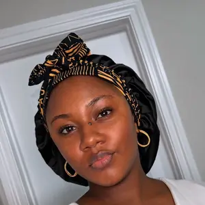 Reversible Satin African Print Sleep Bonnet, Double-Sided Hair Protection Cap