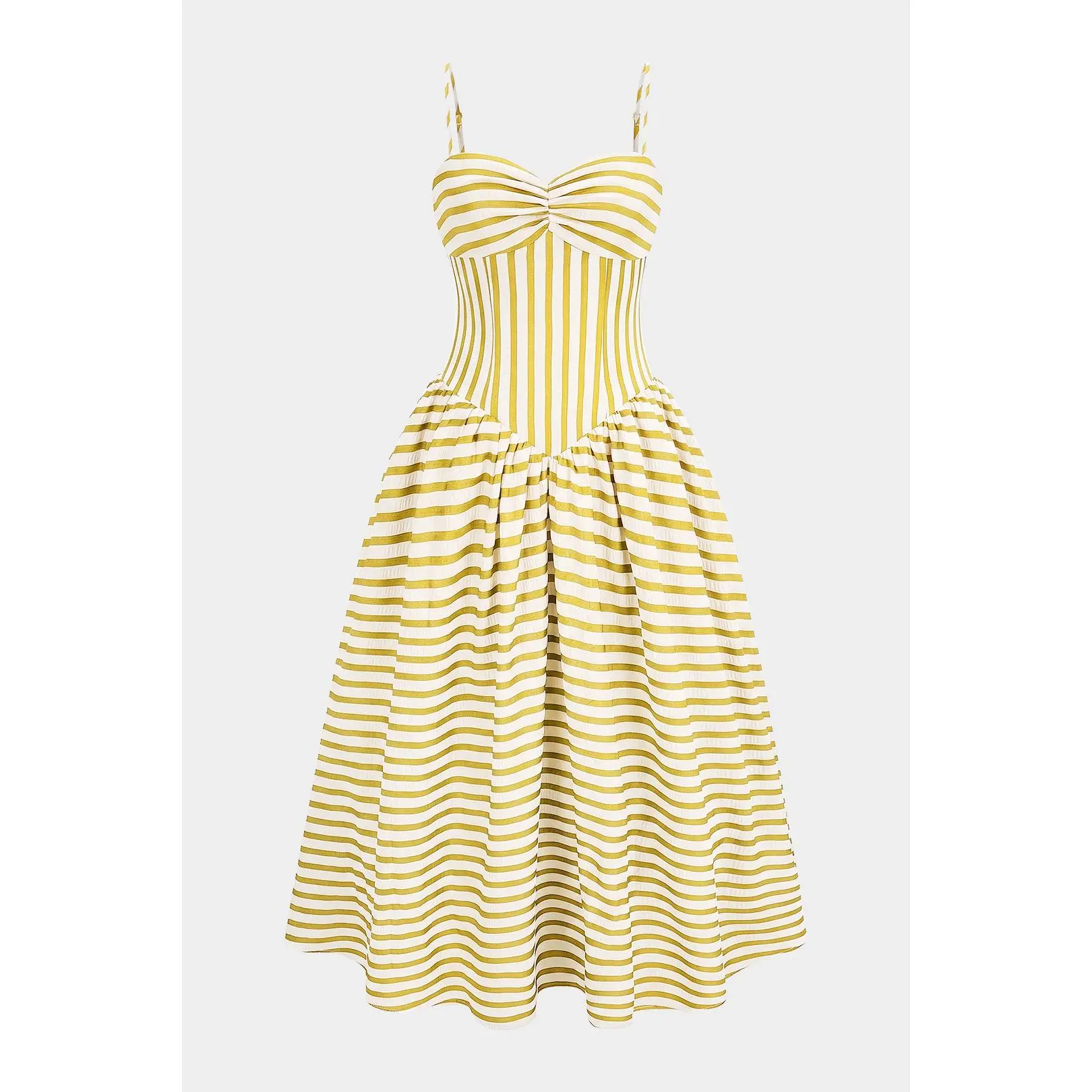 Stripes Print Ruched Zipper Slip Sleeveless Maxi Dress