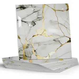 10/20 pieces of marble splash-proof tiles,30.48 cm x 30.48 cm waterproof PVC self-adhesive tile shower wall panels, suitable for bathrooms, kitchens, and living rooms (gold and white) Decorative