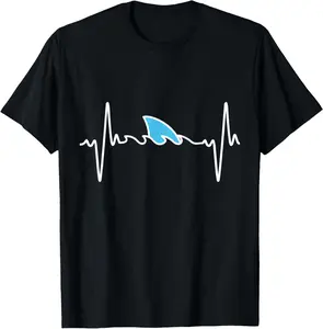 100% Cotton Unisex Funny Shark Heartbeat Cute Shark T-Shirt