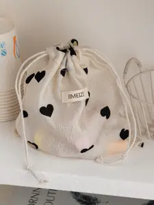 5 Piece Champagne Heart Drawstring Pouches, Portable Storage Bags for Small Items, Travel Organizer, Makeup Bag, Fabric Sachets