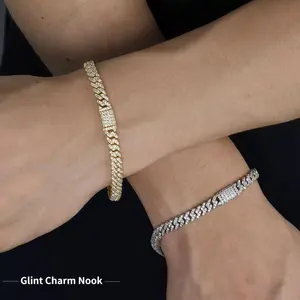 Micro-set diamond Cuban necklace 6mm single row full diamond Cuban necklace