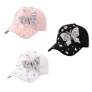 Colorful Glass Rhinestone Baseball Cap, Women'S Butterfly Sequin Shade Cap, Street Casual Trend Hat, Party Girl Hat, Gift For Friends