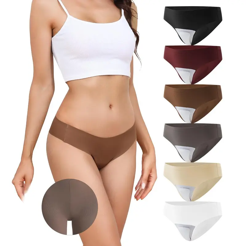 LEVAO Women’s Reusable Seamless Invisible Thongs - 6-Pack No Show G-String with Anti-Camel Toe Pad, Soft Breathable Solid Color Underwear