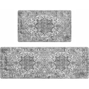 AMM Anti Fatigue Kitchen Mats for Floor Set of 2 Grey Vintage Farmhouse Non Slip Cushioned Kitchen Rugs Waterproof Memory Foam Kitchen Floor Mat Comfort Standing Mat for Office Desk Laundry Bar