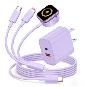 3-in-1 Magnetic Watch Charger set (6 ft),  [20W+18W] USB-C + USB-A power adapter, Multi-Device Charging Cable, for Apple Watch Series 11/10/9/8/7/6/SE/SE2 travel charger, for iPhone 17/16/15/14 series and Samsung Ultra S26/S25/S24/S23/S23+/S22/S22+/S21